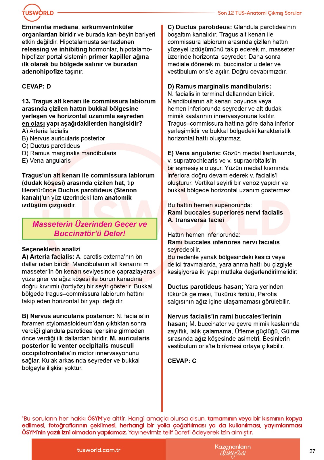 EZEL TUS Anatomi Çıkmış Sorular