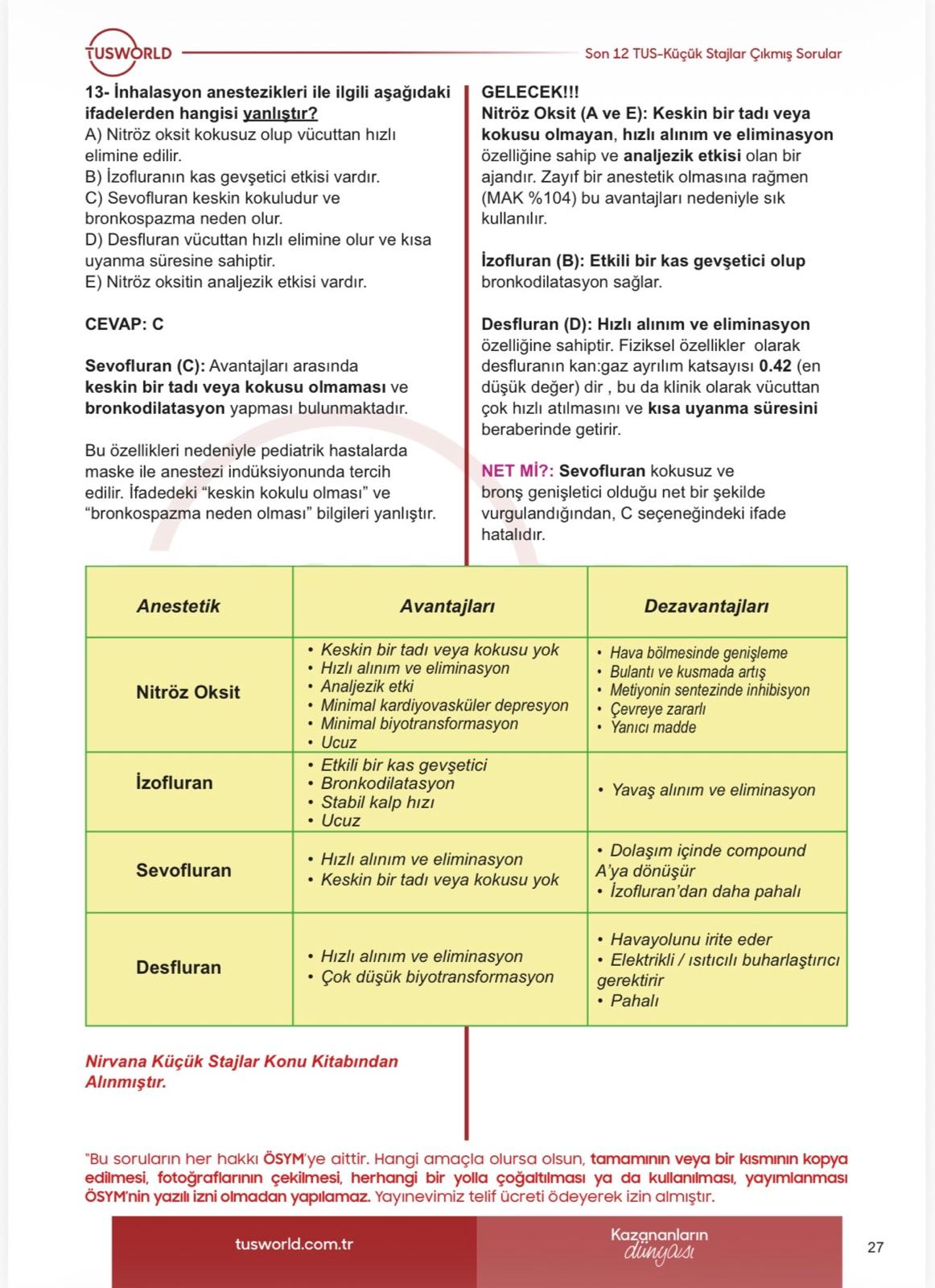 EZEL TUS Küçük Stajlar Çıkmış Sorular
