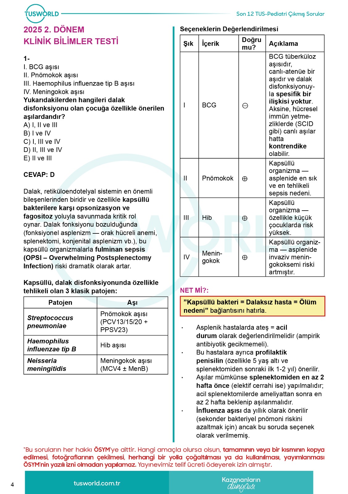 EZEL TUS Pedatri Çıkmış Sorular